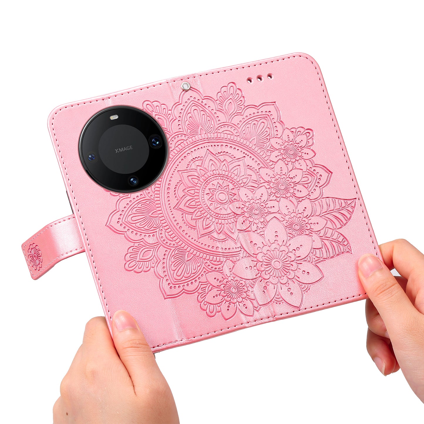 For Huawei Mate 60 Pro Case Flower Imprinted PU Leather Stand Cover Anti-drop Wallet