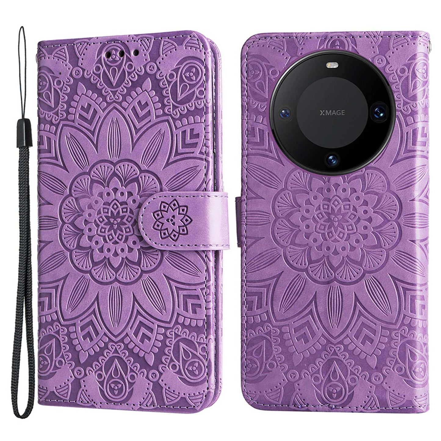 For Huawei Mate 60 Pro Case Wallet Stand Shell PU Leather Sunflower Imprinted Phone Cover