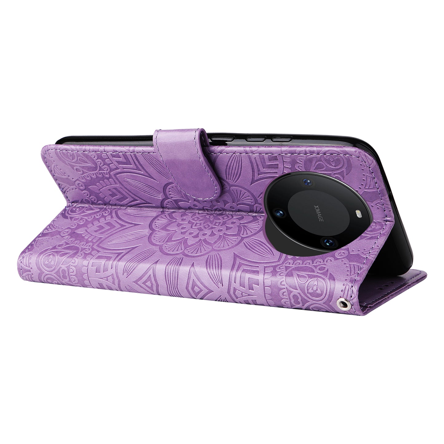 For Huawei Mate 60 Pro Case Wallet Stand Shell PU Leather Sunflower Imprinted Phone Cover