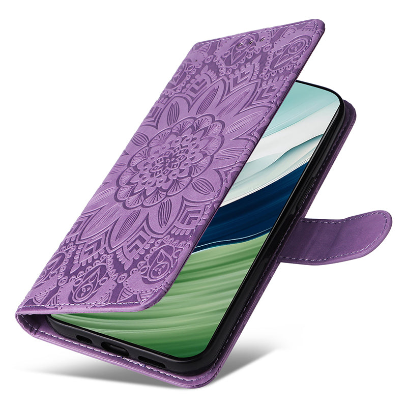 For Huawei Mate 60 Pro Case Wallet Stand Shell PU Leather Sunflower Imprinted Phone Cover