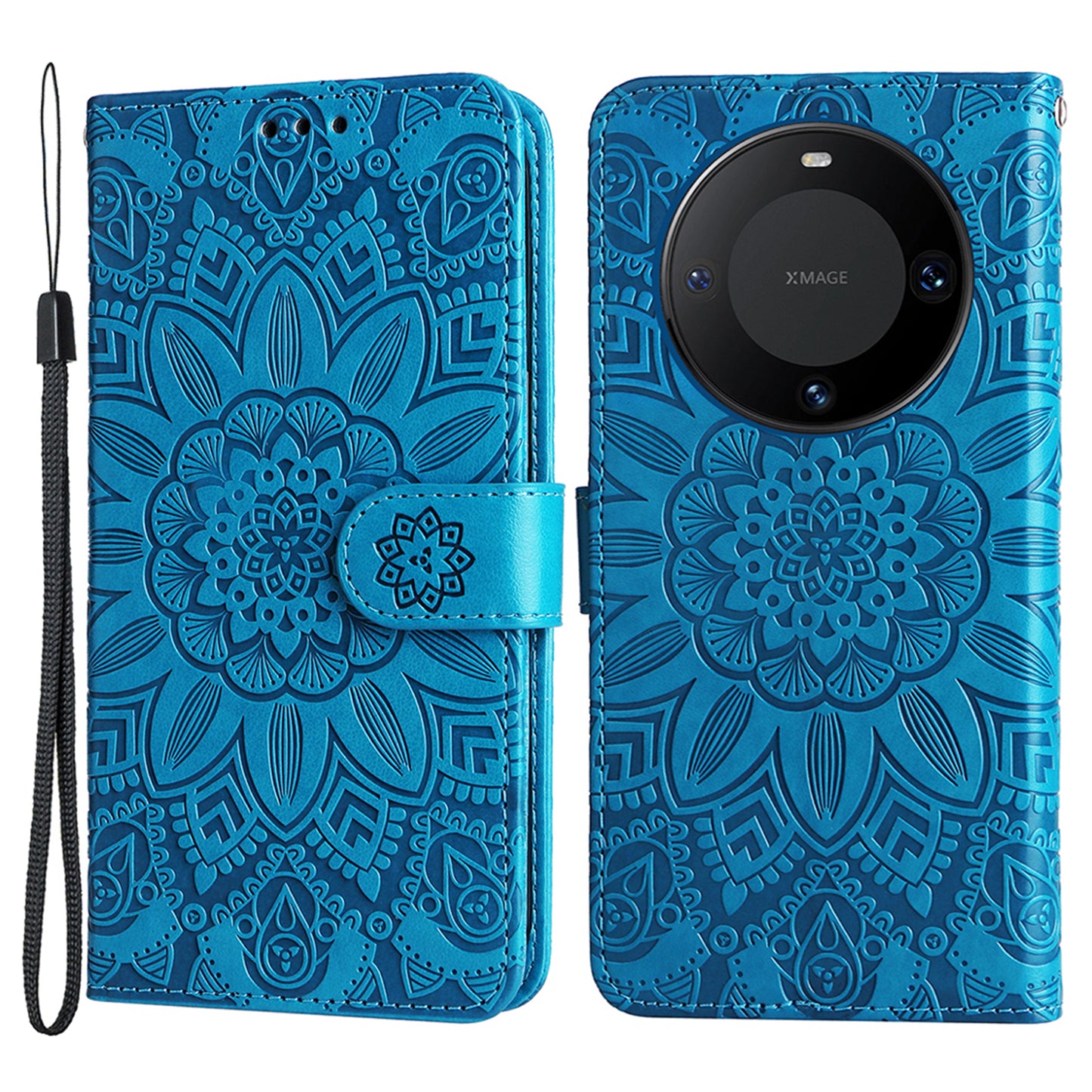 For Huawei Mate 60 Pro Case Wallet Stand Shell PU Leather Sunflower Imprinted Phone Cover