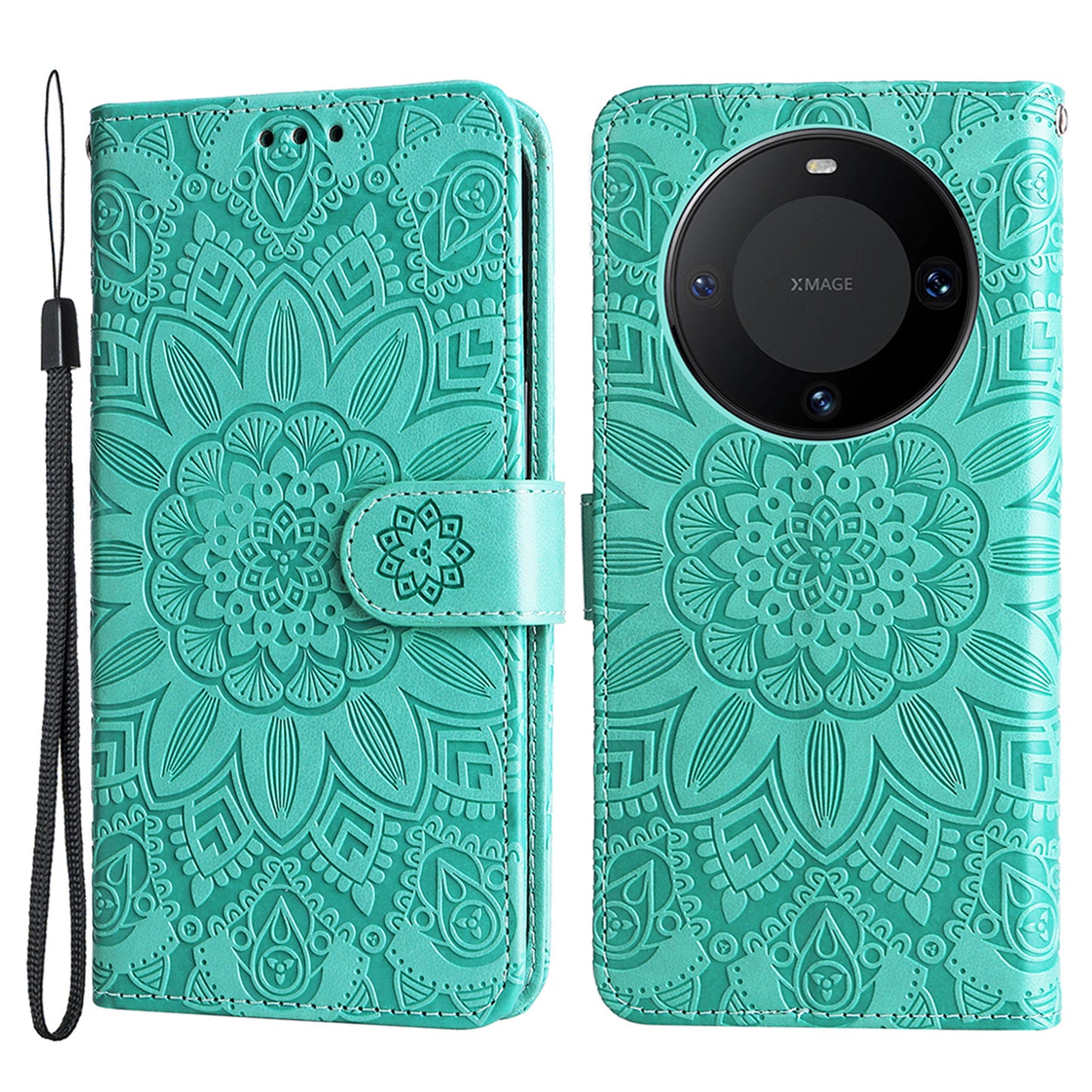 For Huawei Mate 60 Pro Case Wallet Stand Shell PU Leather Sunflower Imprinted Phone Cover