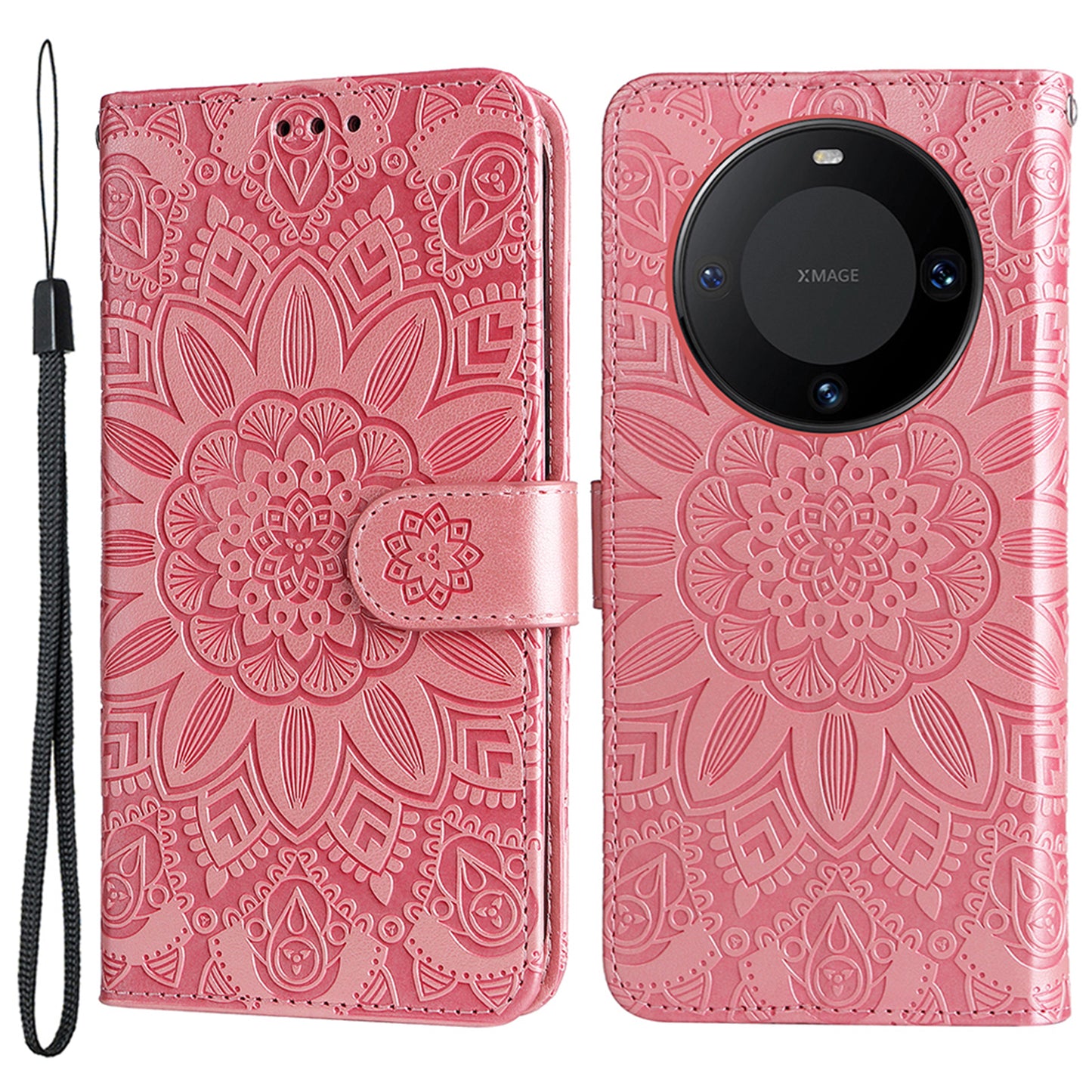 For Huawei Mate 60 Pro Case Wallet Stand Shell PU Leather Sunflower Imprinted Phone Cover
