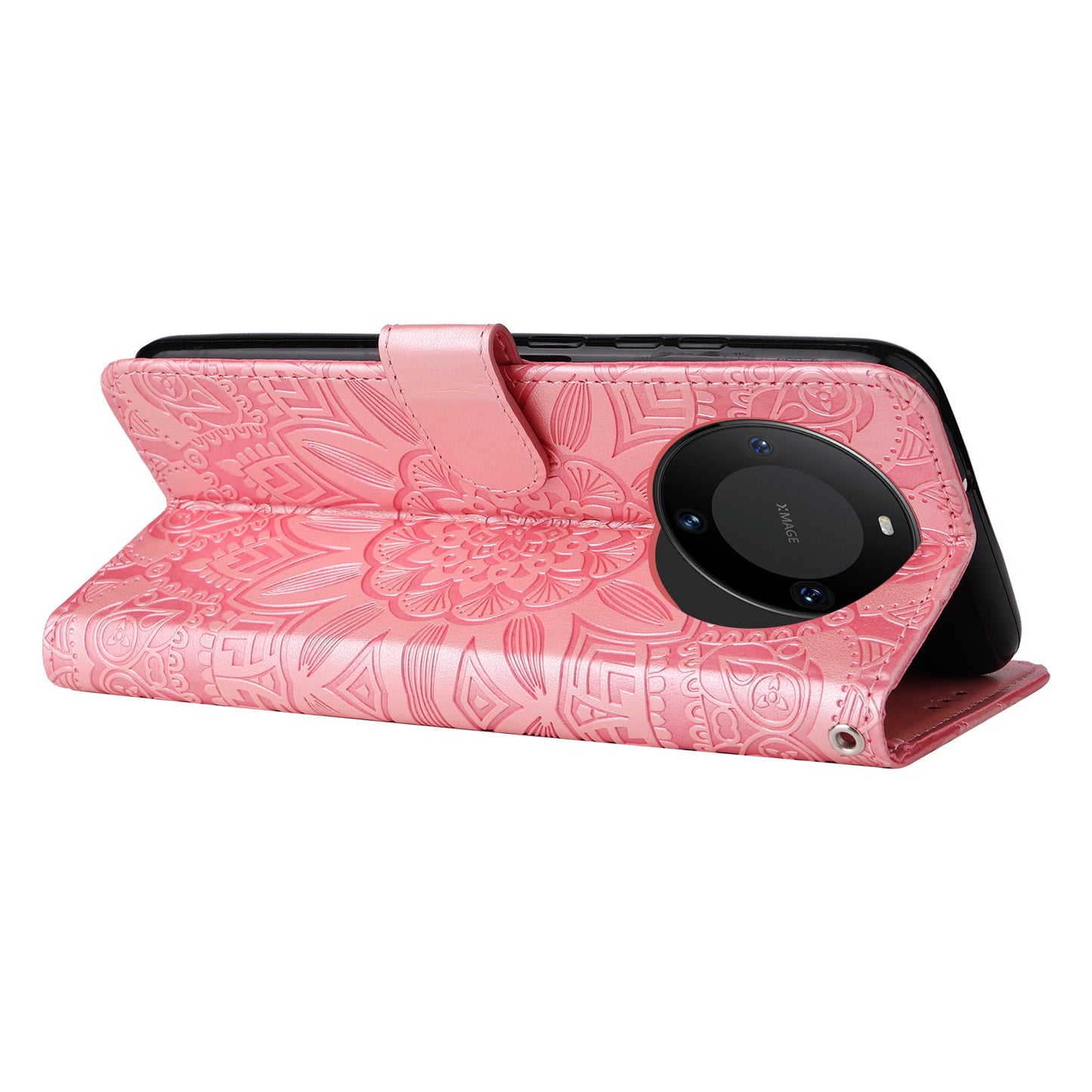 For Huawei Mate 60 Pro Case Wallet Stand Shell PU Leather Sunflower Imprinted Phone Cover
