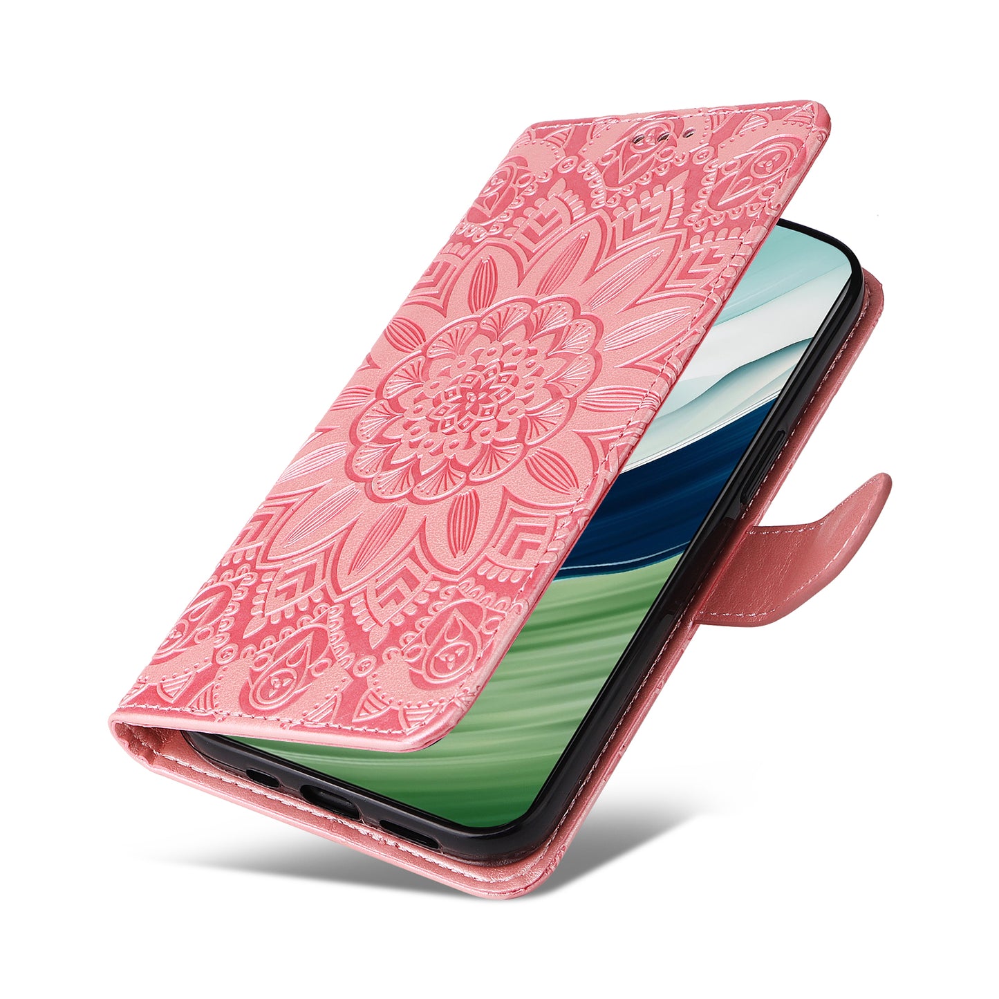 For Huawei Mate 60 Pro Case Wallet Stand Shell PU Leather Sunflower Imprinted Phone Cover