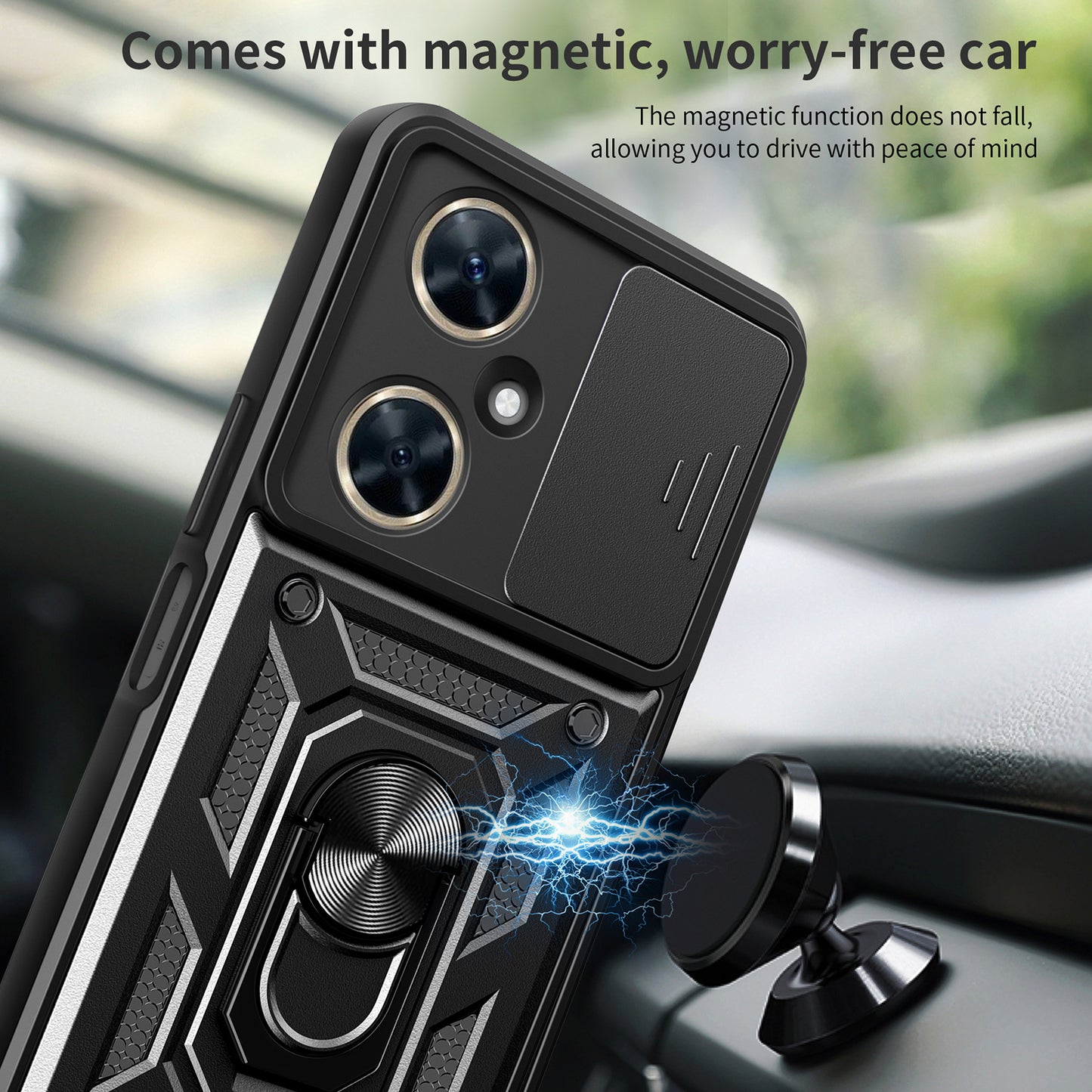 For Huawei Nova 11i Phone Case Slide Lens Protection PC+TPU Kickstand Cover