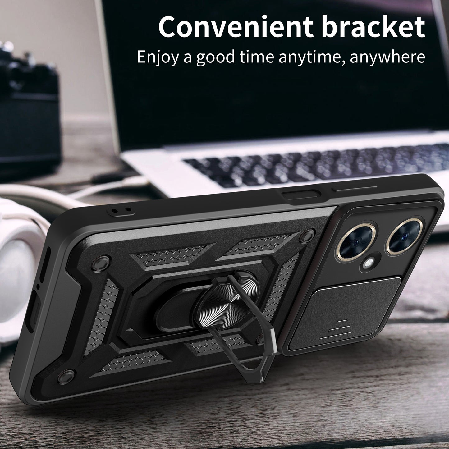 For Huawei Nova 11i Phone Case Slide Lens Protection PC+TPU Kickstand Cover