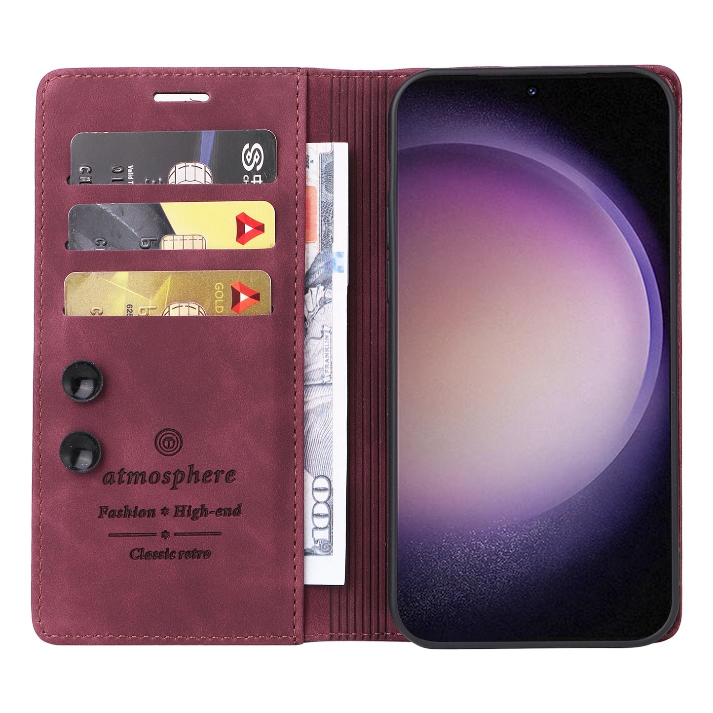006 Series For Samsung Galaxy S23+ Case PU Leather Sucker Closure Phone Stand Cover