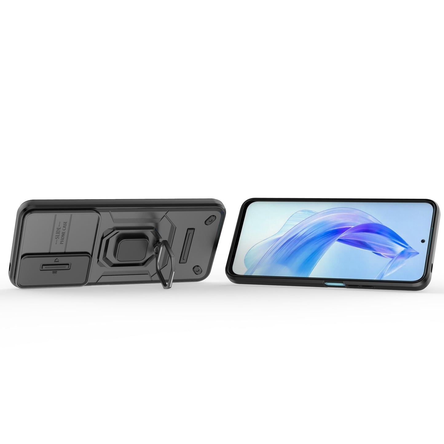 For Honor 90 Lite 5G / X50i 5G Case PC+TPU Slide Camera Lid Phone Cover with Kickstand