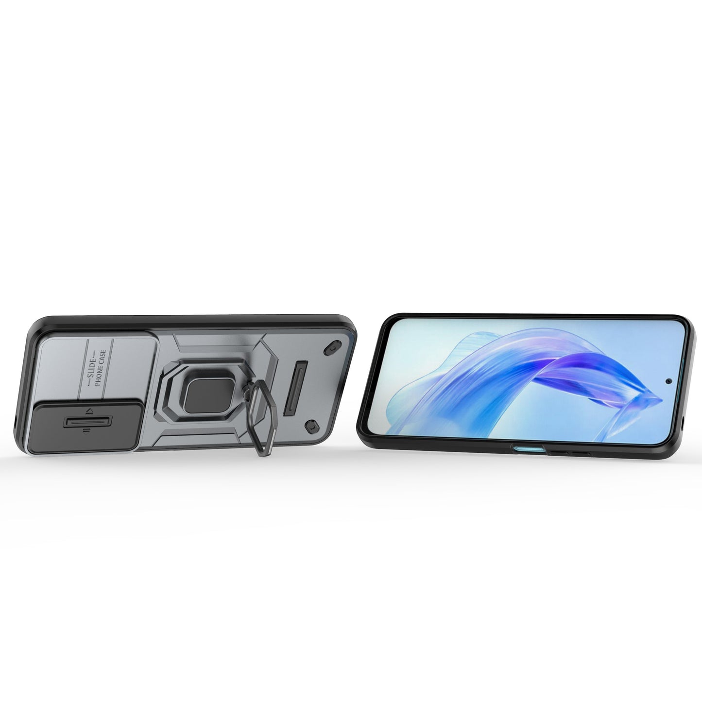 For Honor 90 Lite 5G / X50i 5G Case PC+TPU Slide Camera Lid Phone Cover with Kickstand