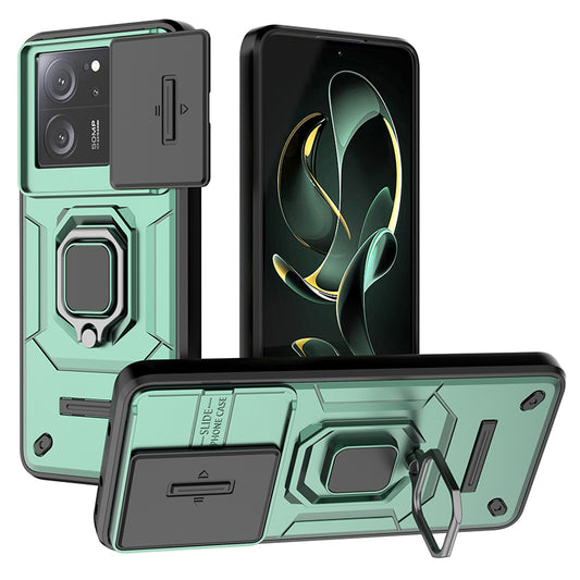 For Xiaomi Redmi K60 Ultra / 13T / 13T Pro Back Cover Slide Lens Lid PC+TPU Kickstand Phone Case