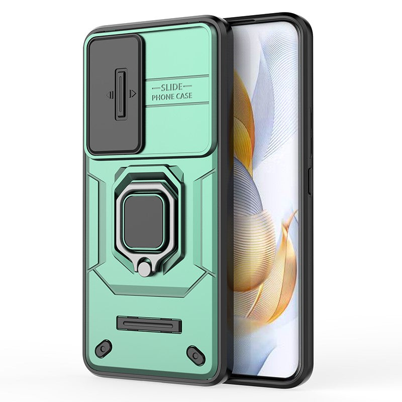 For Honor 90 Pro Cover Slide Lens Lid PC+TPU Phone Back Case with Kickstand