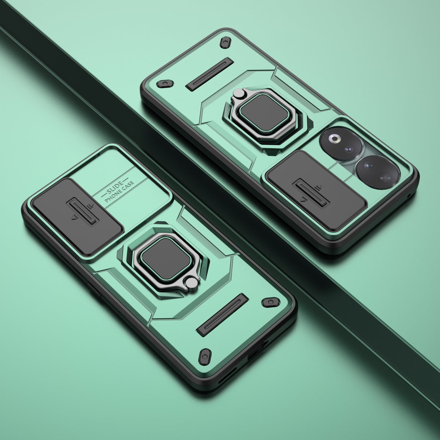 For Honor 90 Pro Cover Slide Lens Lid PC+TPU Phone Back Case with Kickstand