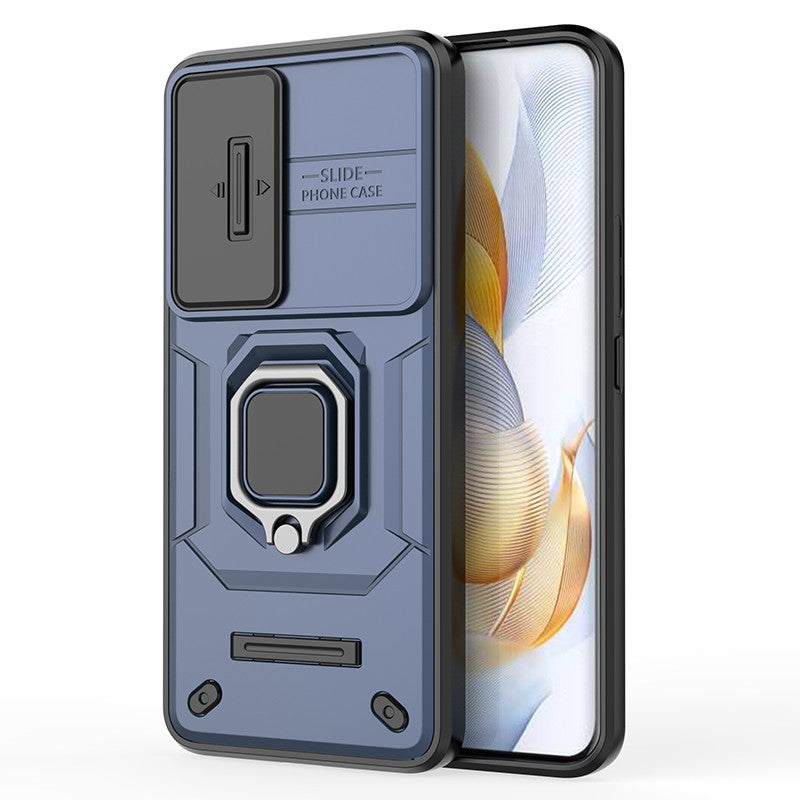 For Honor 90 Pro Cover Slide Lens Lid PC+TPU Phone Back Case with Kickstand