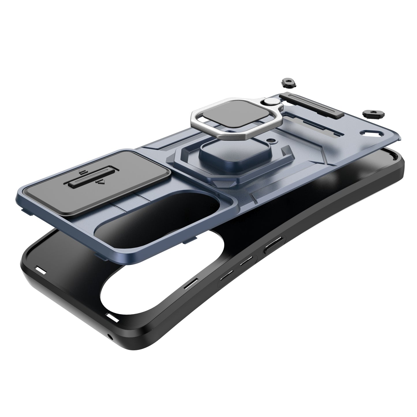 For Honor 90 Pro Cover Slide Lens Lid PC+TPU Phone Back Case with Kickstand