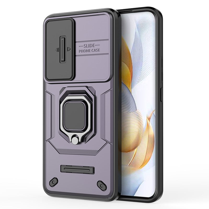 For Honor 90 Pro Cover Slide Lens Lid PC+TPU Phone Back Case with Kickstand