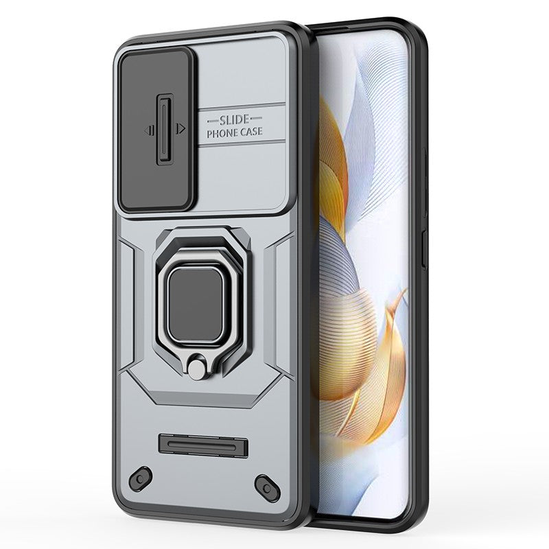 For Honor 90 Pro Cover Slide Lens Lid PC+TPU Phone Back Case with Kickstand