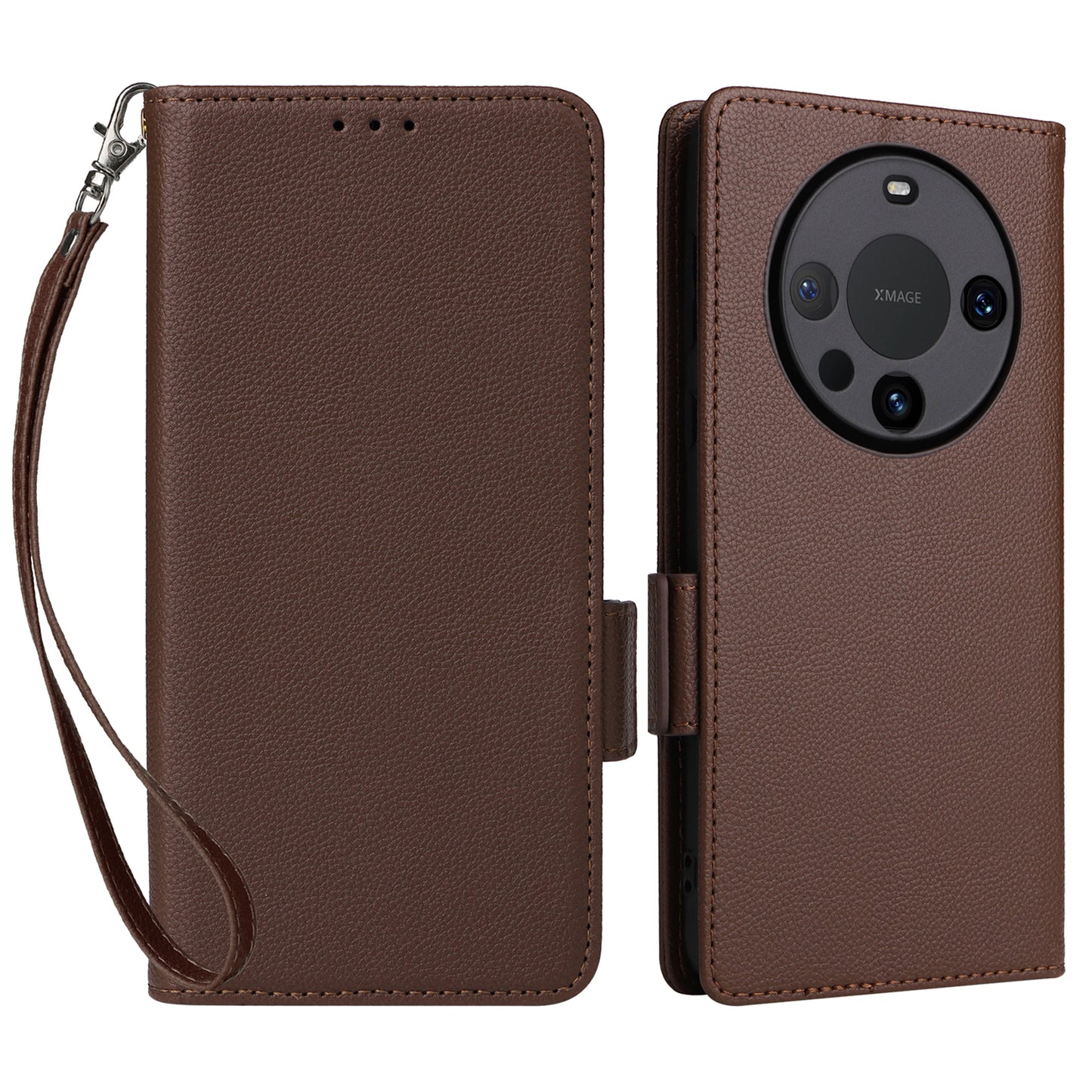 For Huawei Mate 60 Cover Litchi Texture Wallet Stand Leather Phone Case with Strap