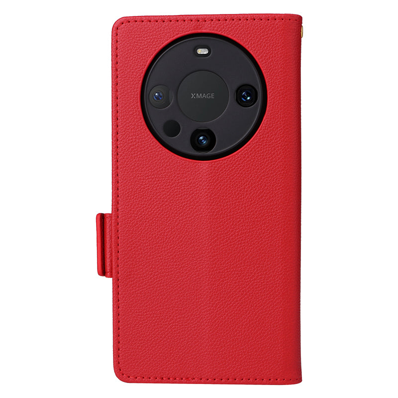 For Huawei Mate 60 Cover Litchi Texture Wallet Stand Leather Phone Case with Strap