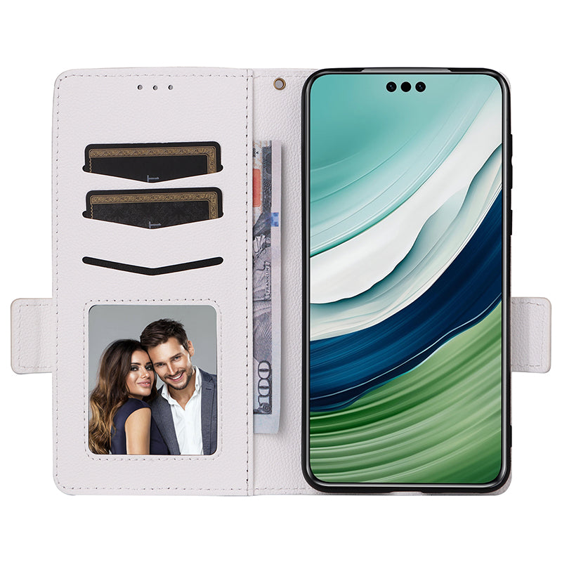 For Huawei Mate 60 Cover Litchi Texture Wallet Stand Leather Phone Case with Strap