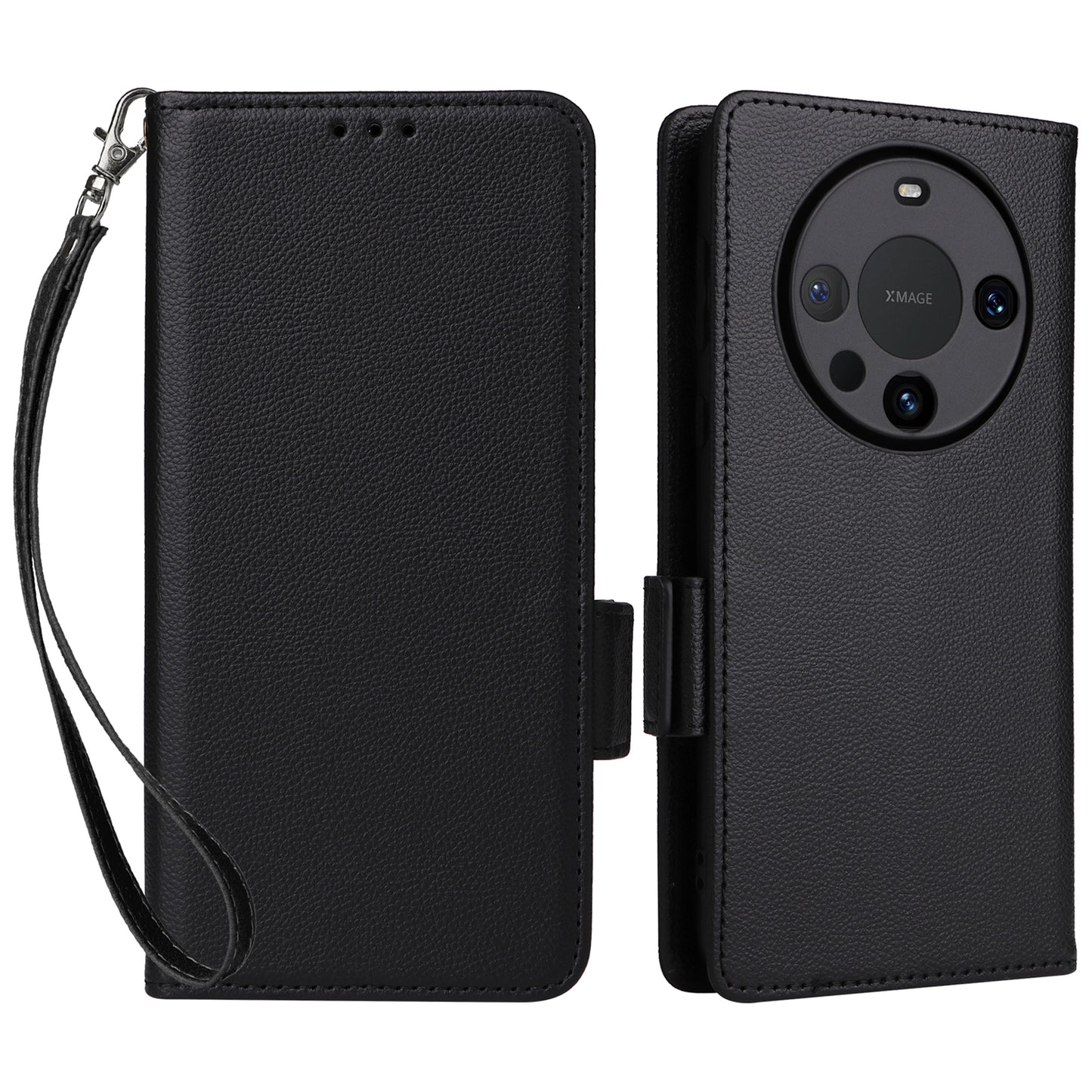 For Huawei Mate 60 Cover Litchi Texture Wallet Stand Leather Phone Case with Strap