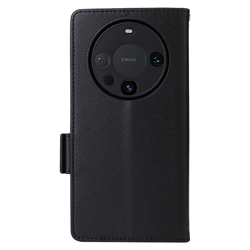 For Huawei Mate 60 Cover Litchi Texture Wallet Stand Leather Phone Case with Strap