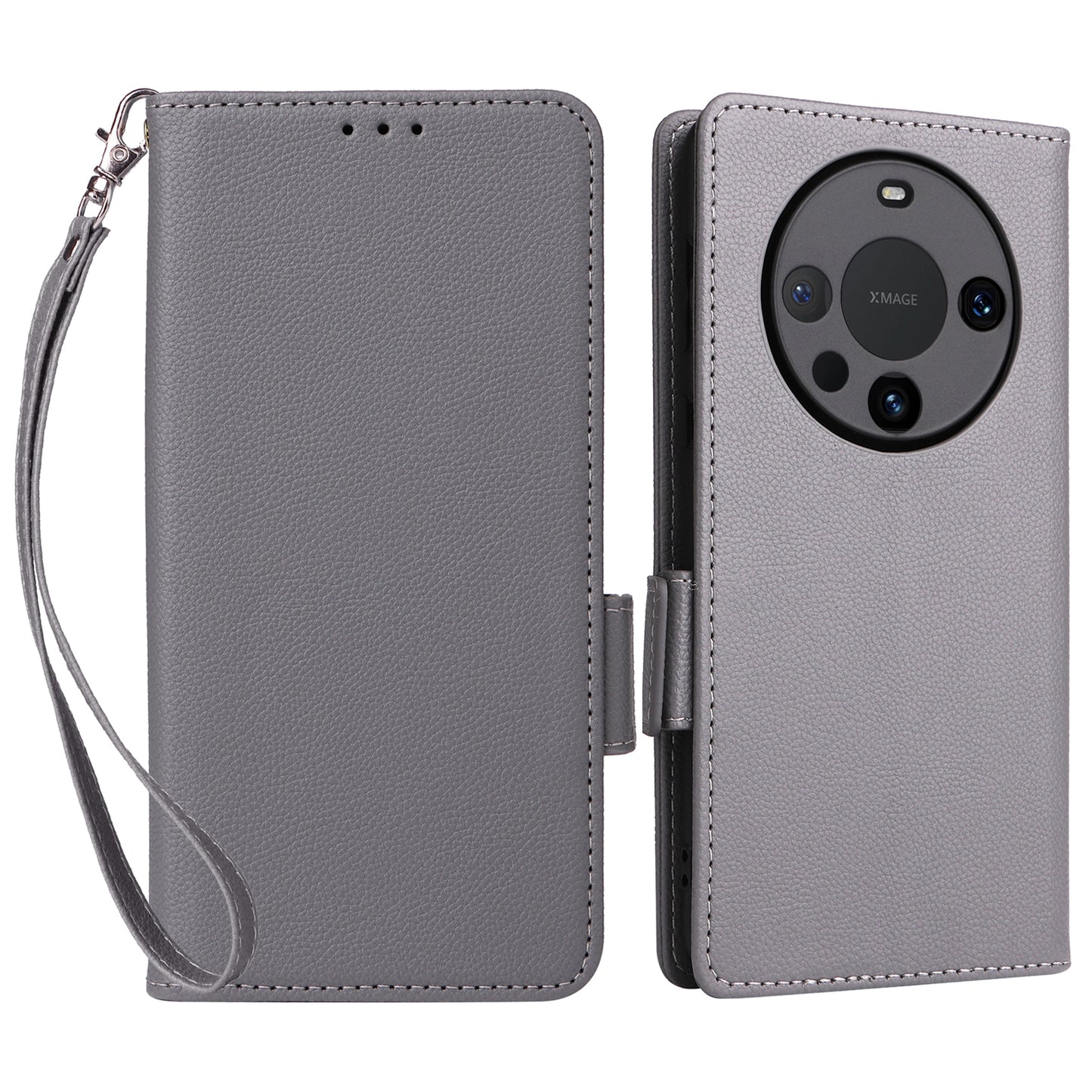 For Huawei Mate 60 Cover Litchi Texture Wallet Stand Leather Phone Case with Strap
