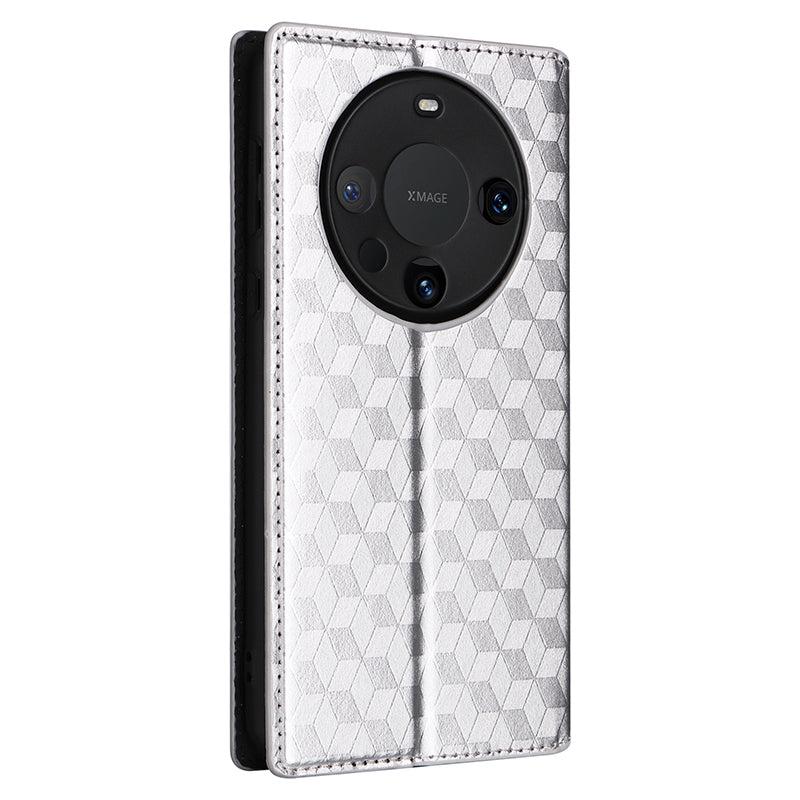For Huawei Mate 60 Case Rhombus Imprinted PU Leather Wallet Phone Stand Cover