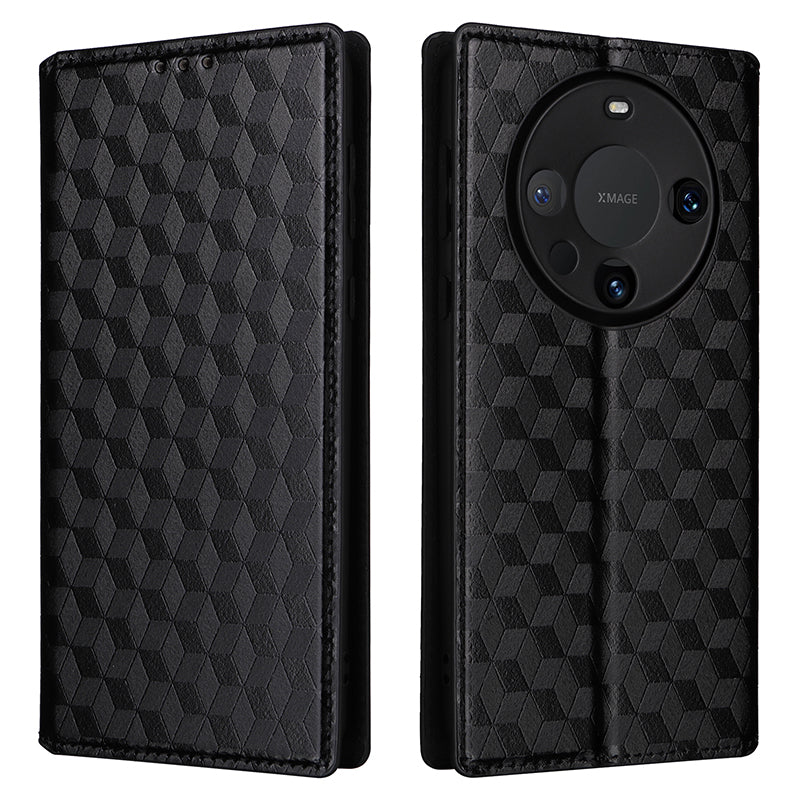 For Huawei Mate 60 Case Rhombus Imprinted PU Leather Wallet Phone Stand Cover