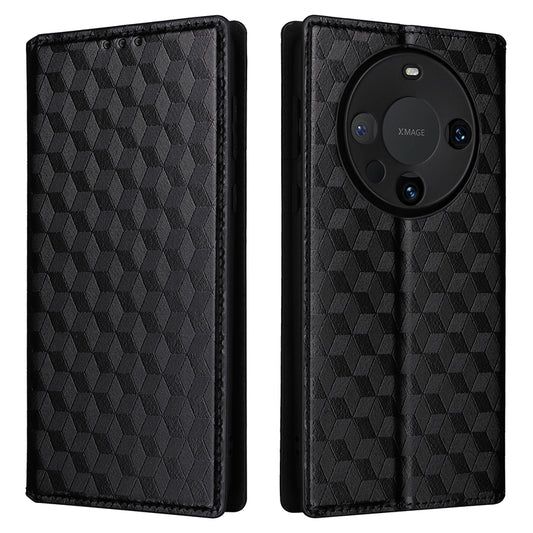 For Huawei Mate 60 Case Rhombus Imprinted PU Leather Wallet Phone Stand Cover
