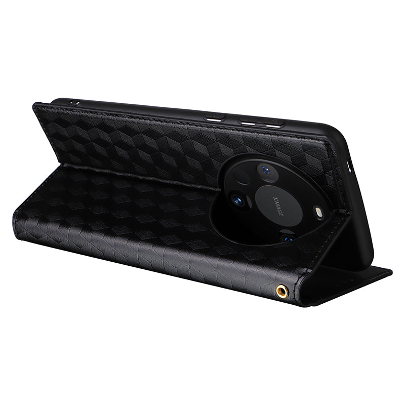 For Huawei Mate 60 Case Rhombus Imprinted PU Leather Wallet Phone Stand Cover