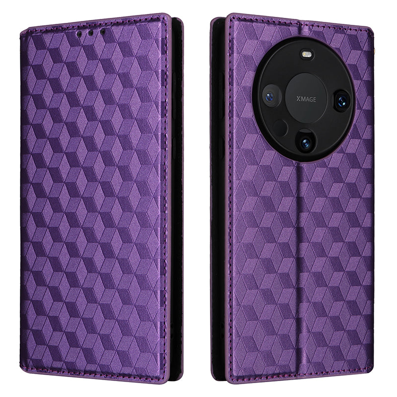 For Huawei Mate 60 Case Rhombus Imprinted PU Leather Wallet Phone Stand Cover