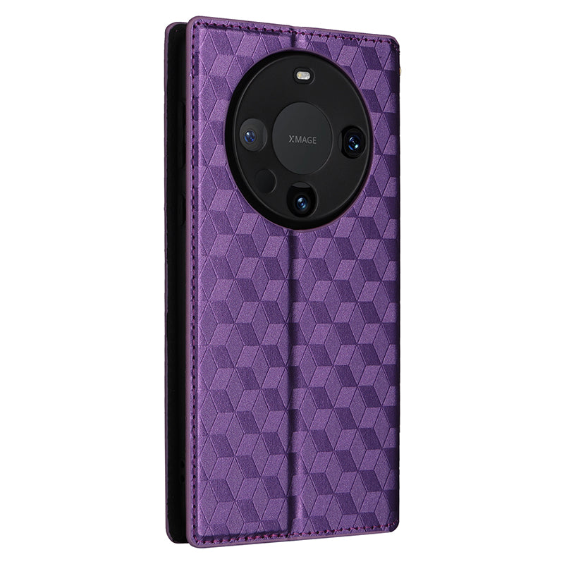 For Huawei Mate 60 Case Rhombus Imprinted PU Leather Wallet Phone Stand Cover
