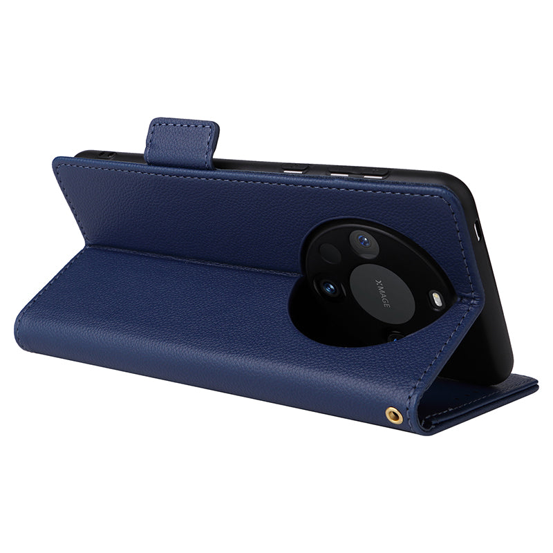 For Huawei Mate 60 Pro / Mate 60 Pro+ Case Leather Wallet Litchi Texture Phone Cover with Strap