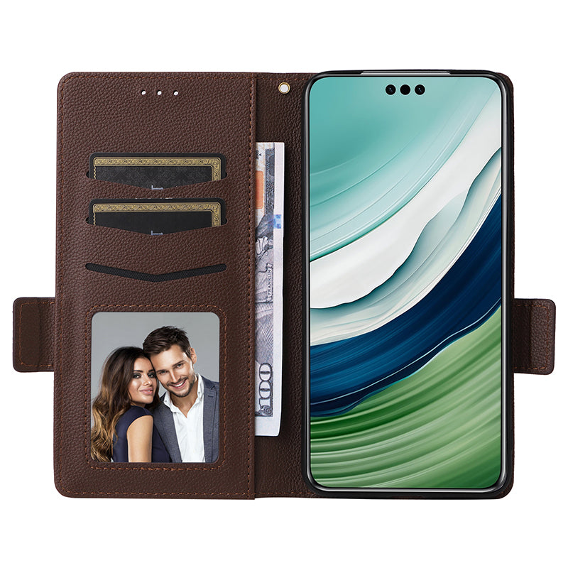 For Huawei Mate 60 Pro / Mate 60 Pro+ Case Leather Wallet Litchi Texture Phone Cover with Strap