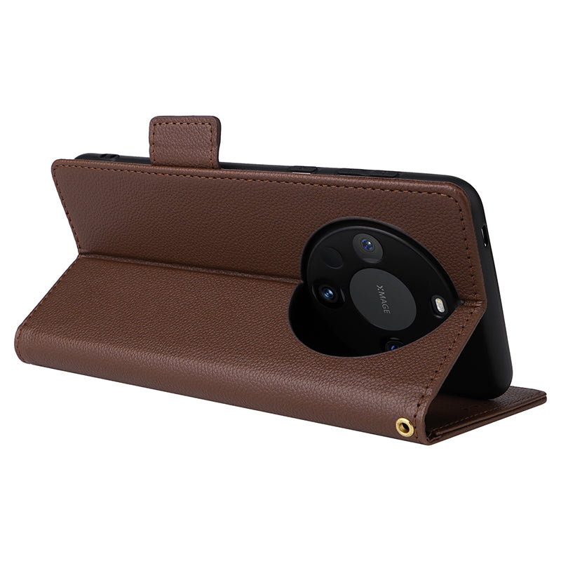 For Huawei Mate 60 Pro / Mate 60 Pro+ Case Leather Wallet Litchi Texture Phone Cover with Strap