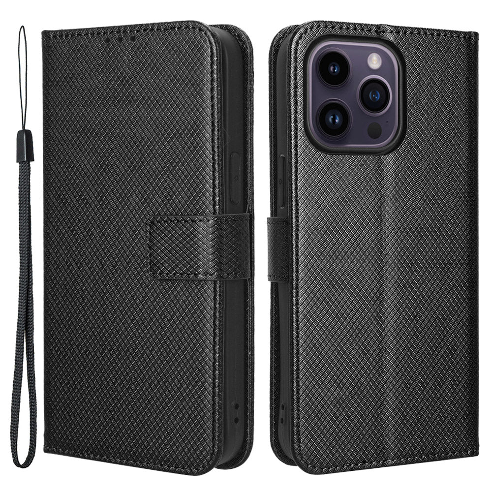 Phone Cover for iPhone 15 Pro Max Case Leather Stand Shell Diamond Texture Wallet