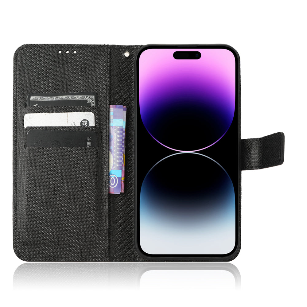 Phone Cover for iPhone 15 Pro Max Case Leather Stand Shell Diamond Texture Wallet