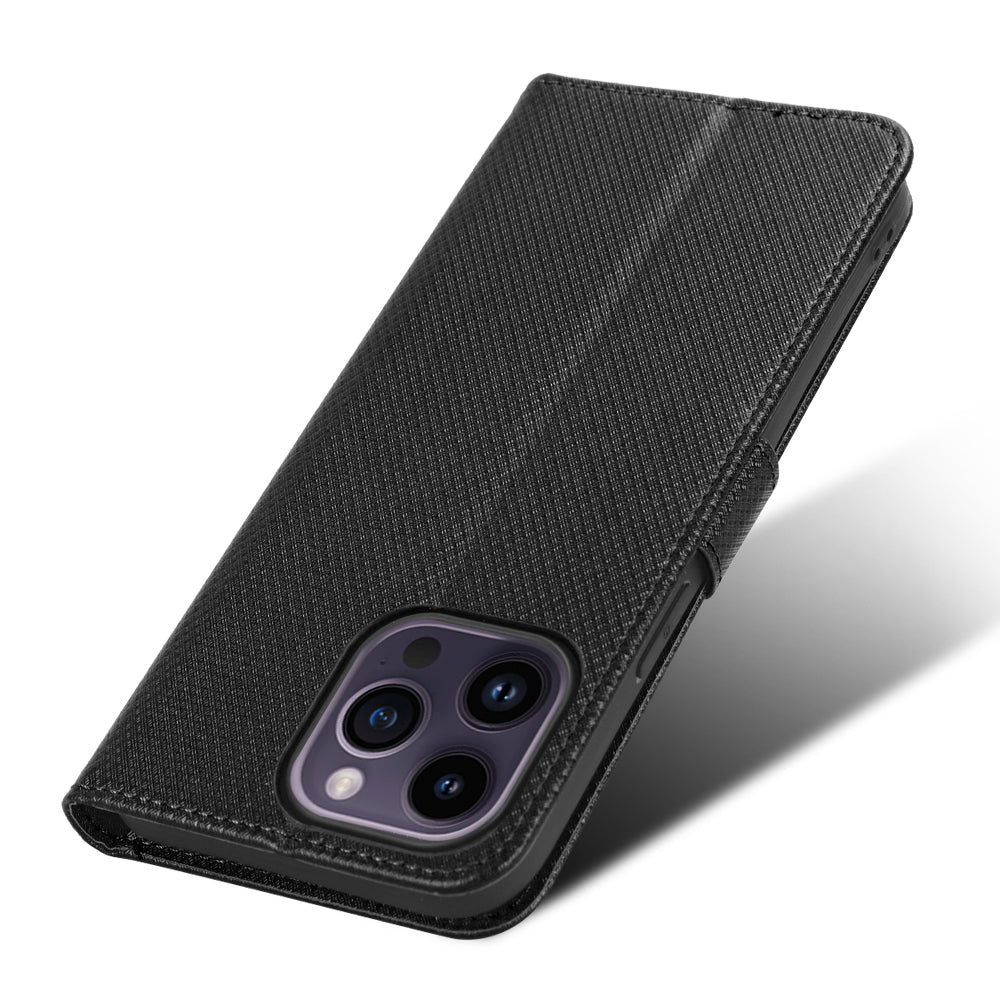 Phone Cover for iPhone 15 Pro Max Case Leather Stand Shell Diamond Texture Wallet