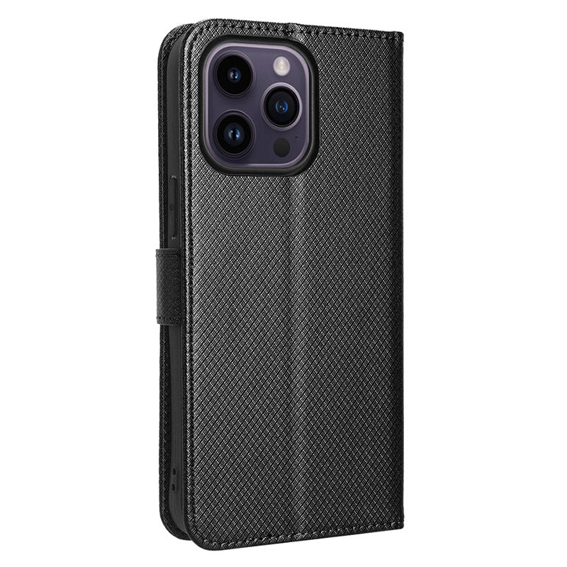 Phone Cover for iPhone 15 Pro Max Case Leather Stand Shell Diamond Texture Wallet