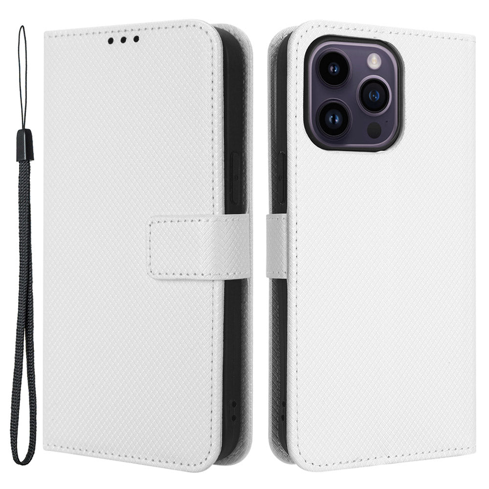 Phone Cover for iPhone 15 Pro Max Case Leather Stand Shell Diamond Texture Wallet
