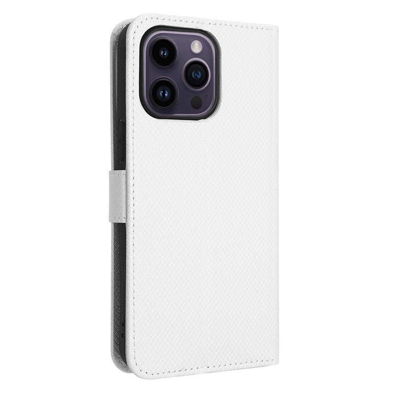 Phone Cover for iPhone 15 Pro Max Case Leather Stand Shell Diamond Texture Wallet