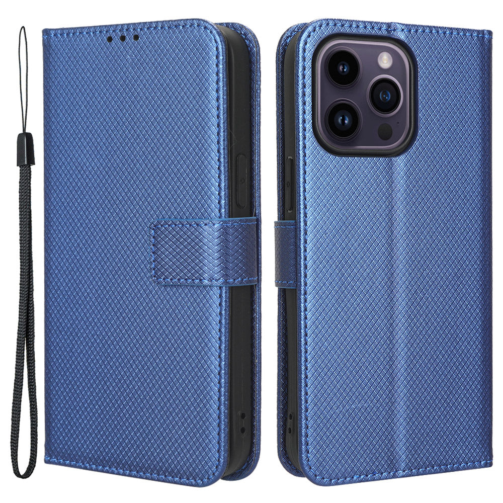 Phone Cover for iPhone 15 Pro Max Case Leather Stand Shell Diamond Texture Wallet
