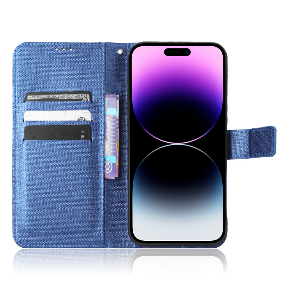 Phone Cover for iPhone 15 Pro Max Case Leather Stand Shell Diamond Texture Wallet