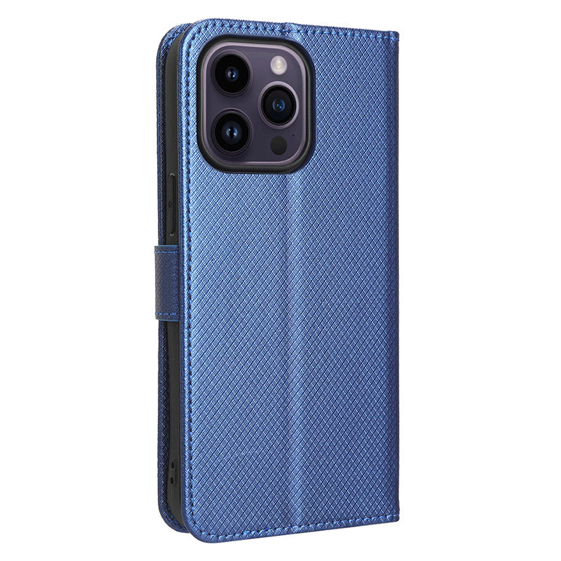Phone Cover for iPhone 15 Pro Max Case Leather Stand Shell Diamond Texture Wallet