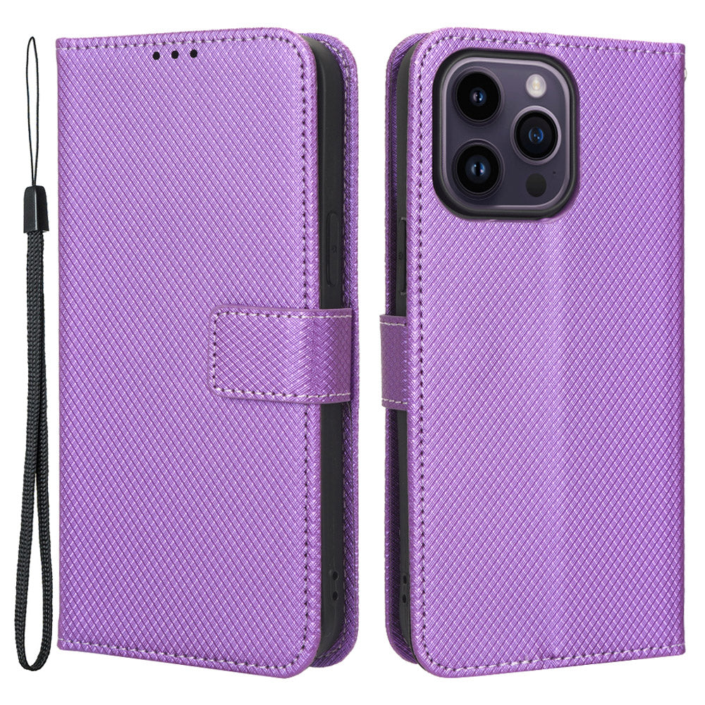 Phone Cover for iPhone 15 Pro Max Case Leather Stand Shell Diamond Texture Wallet