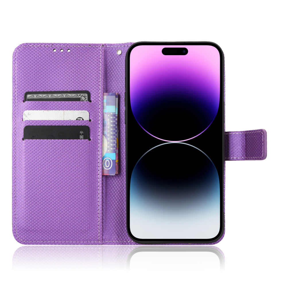 Phone Cover for iPhone 15 Pro Max Case Leather Stand Shell Diamond Texture Wallet