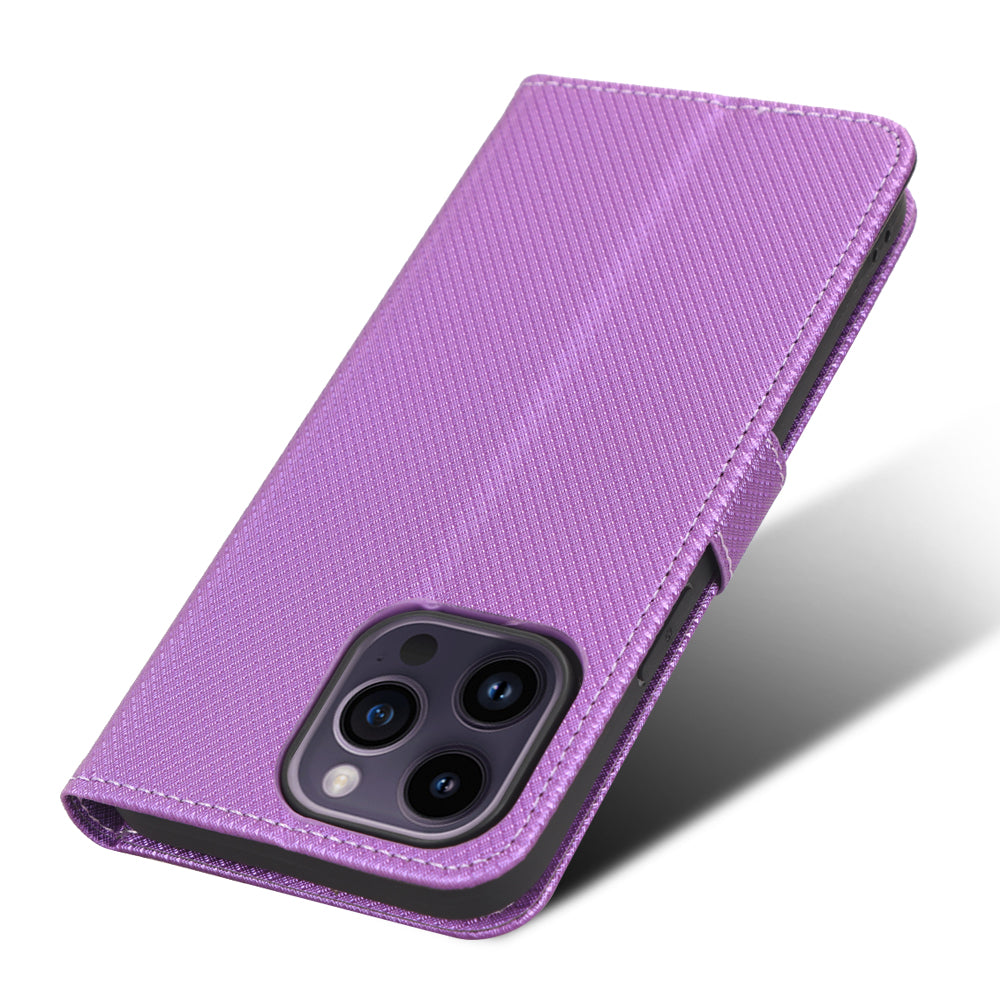 Phone Cover for iPhone 15 Pro Max Case Leather Stand Shell Diamond Texture Wallet