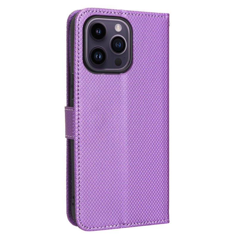 Phone Cover for iPhone 15 Pro Max Case Leather Stand Shell Diamond Texture Wallet