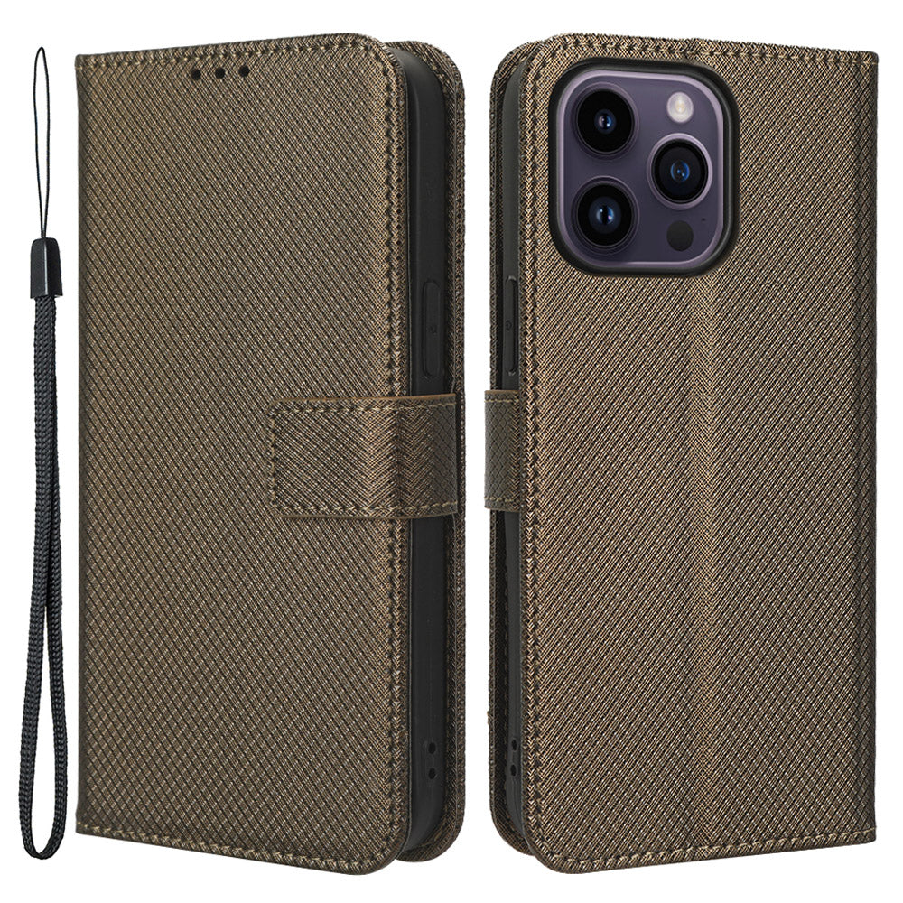 Phone Cover for iPhone 15 Pro Max Case Leather Stand Shell Diamond Texture Wallet